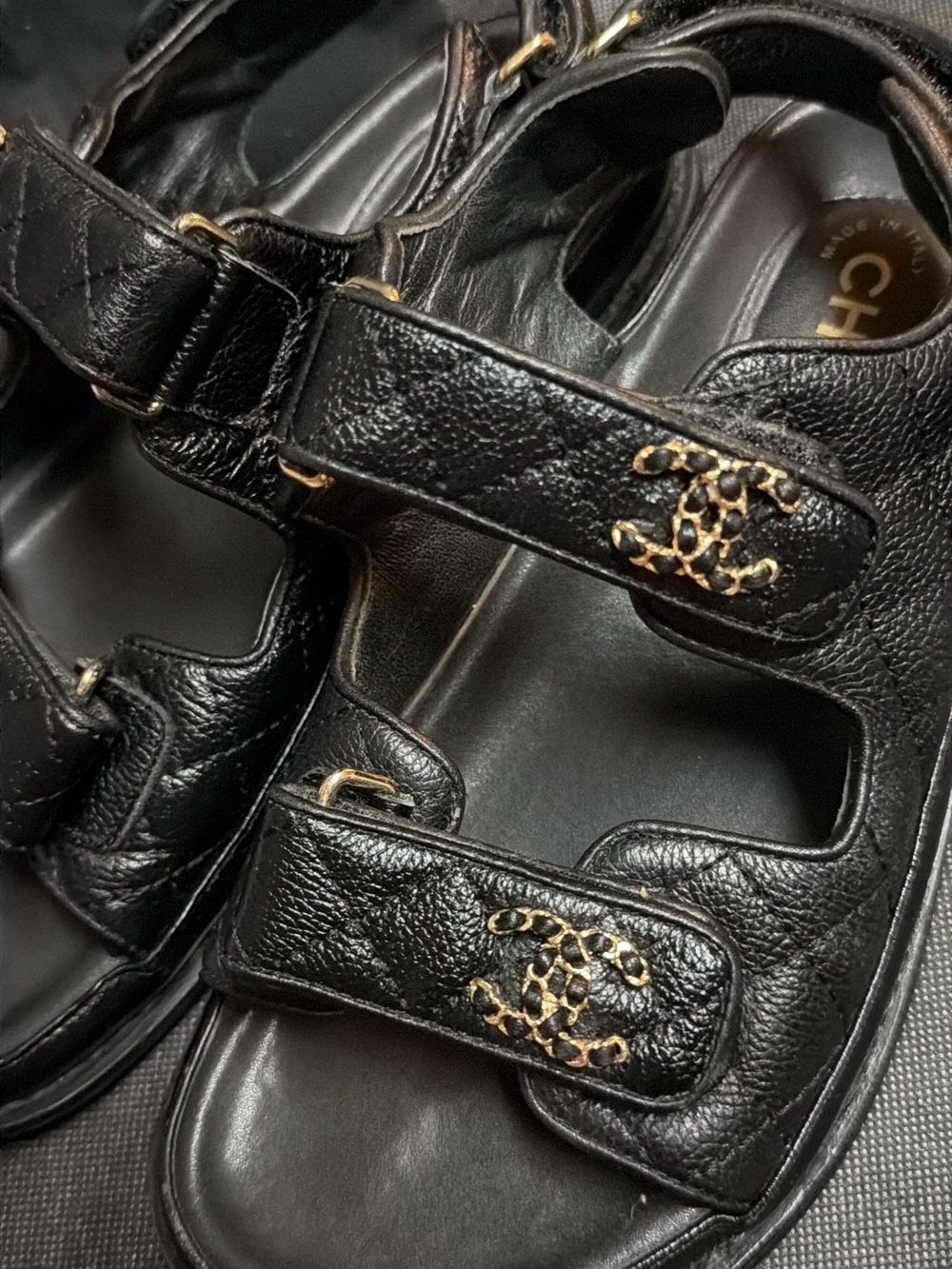 CHANEL Black Leather CC-Embellished Sport Sandals, used but not abused. - Picture 6 of 11